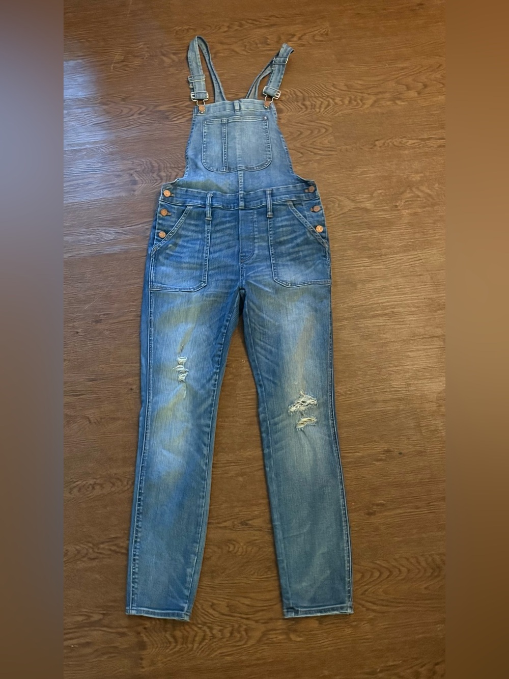 Madewell Distressed Skinny Overalls in Adrian Wash - Size S